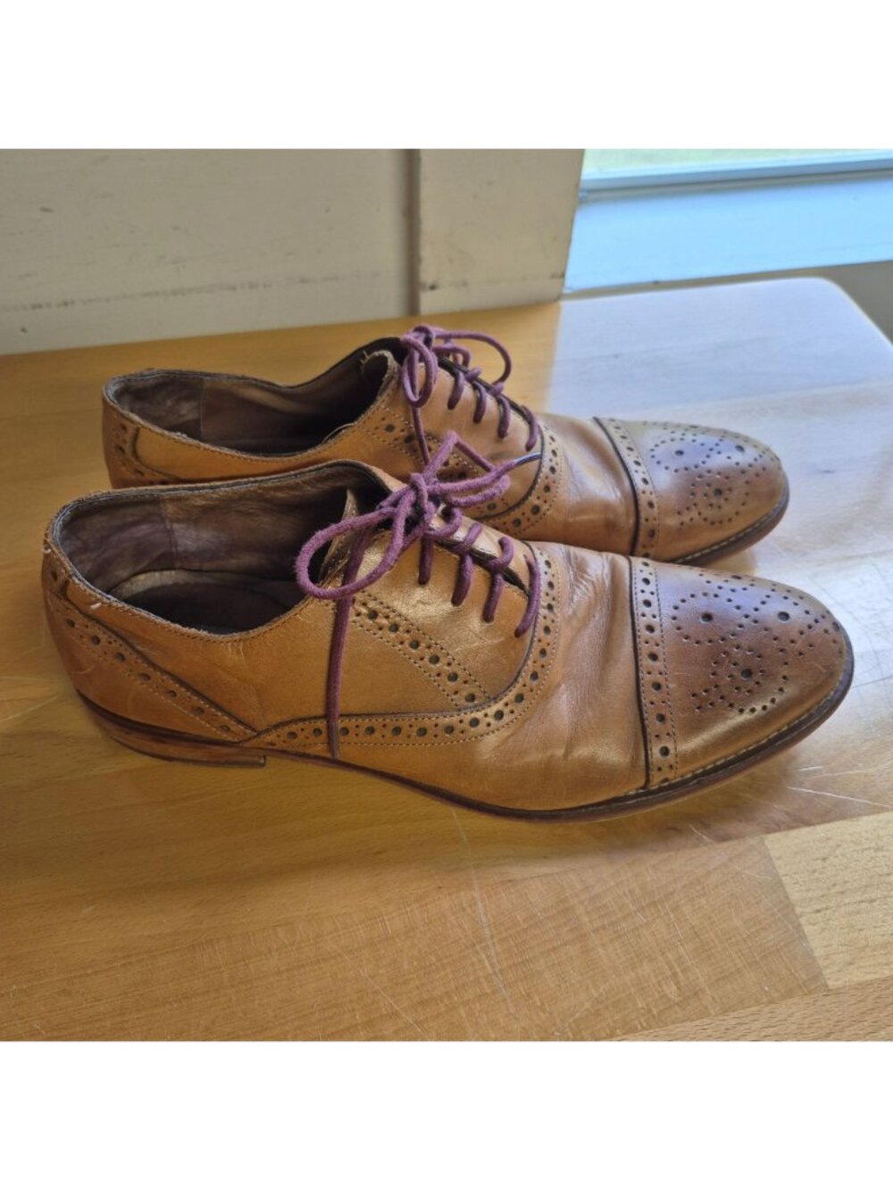 Johnston & Murphy Mens Brown Leather Wingtip Oxford Shoes 8M - Picture 4 of 8